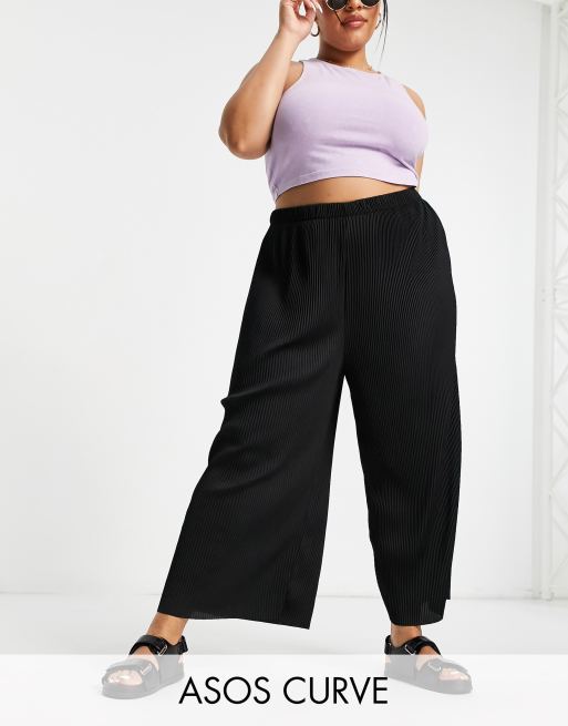 ASOS DESIGN Curve plisse culotte pants in black