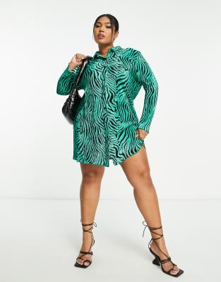 green emerald velvet dress Green Zebra Print V-Neck Midi Dress  Ro&Zo
