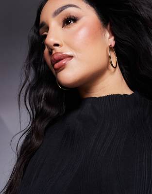 Asos Curve Asos Design Curve Plisse Long Sleeve Top With Grown On Neck In Black