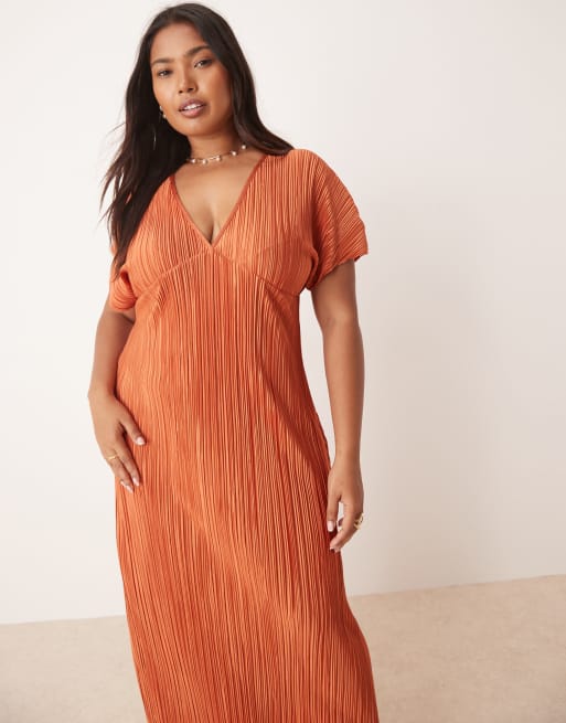 ◆Since Then◆ Rust V-neck long one-piece dress Wedtrend Women Rust A Line V Neck Print Floor Length Long