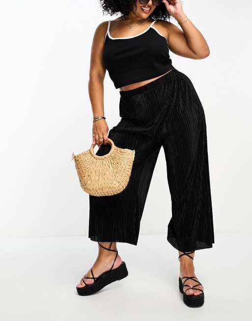 ASOS DESIGN plisse culotte pants in black