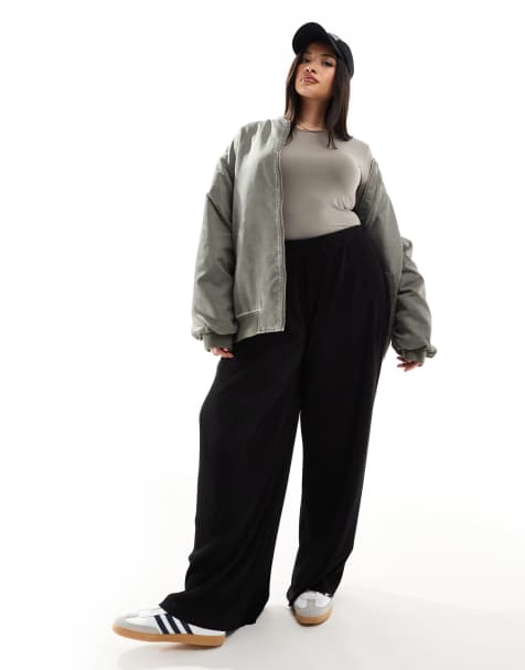 ASOS DESIGN Curve plisse wide leg trouser in black - view 1