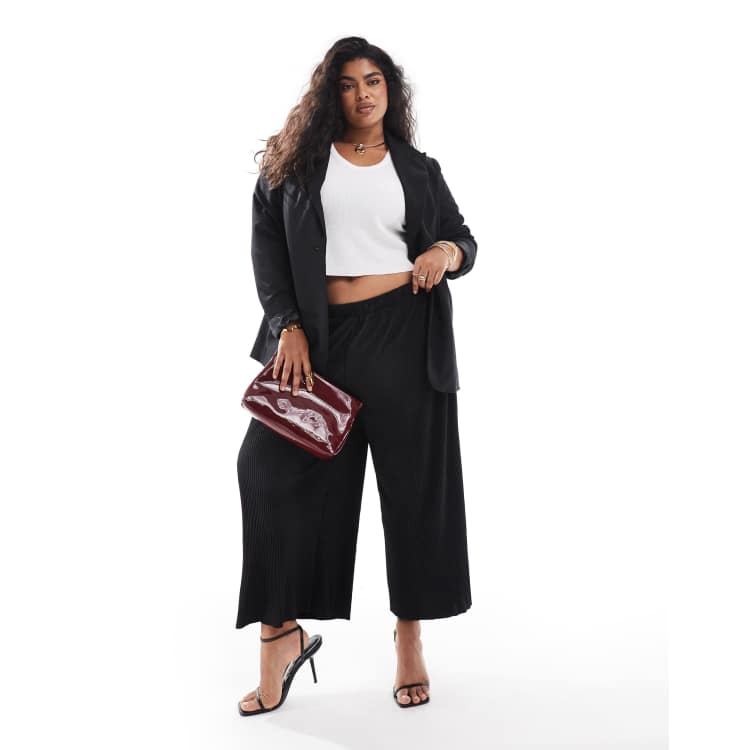 ASOS DESIGN Curve plisse wide trouser culottes in black ASOS