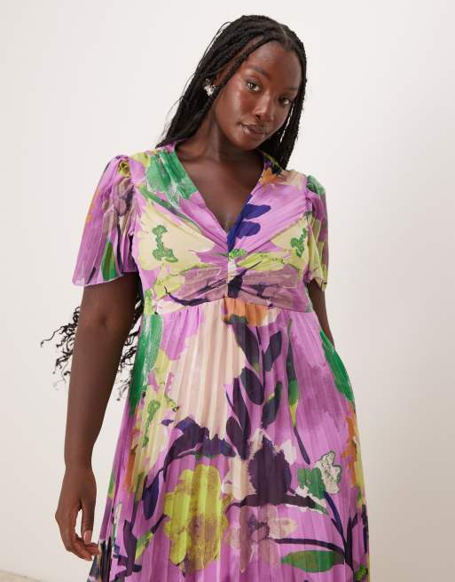 ASOS DESIGN Curve - Plisseret midikjole med flagrende ærmer og print, 2 af 4