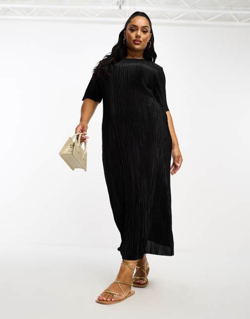 ASOS DESIGN Curve - Plisseret sort midi-T-shirtkjole