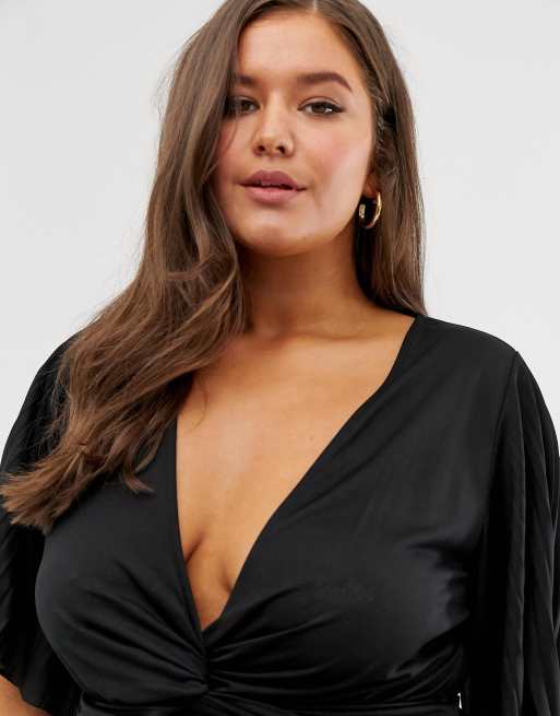 ASOS DESIGN Curve – Plissiertes Kimono-Midikleid mit verdrehtem Design, 3 von 4