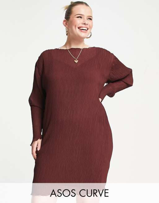 ASOS DESIGN Curve – Plissiertes Minikleid in Weinrot 