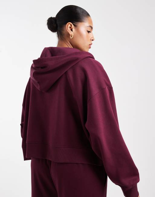 ASOS DESIGN Curve – Plommonfärgad, borstad huvtröja i kort design med dragkedja, 2 av 4
