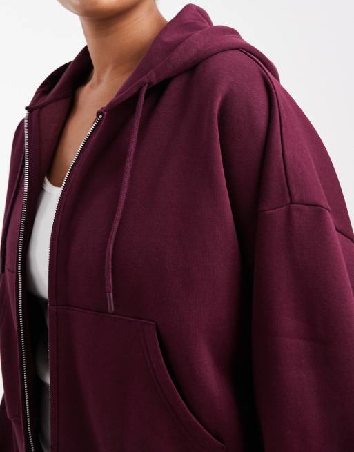 ASOS DESIGN Curve – Plommonfärgad, borstad huvtröja i kort design med dragkedja, 4 av 4