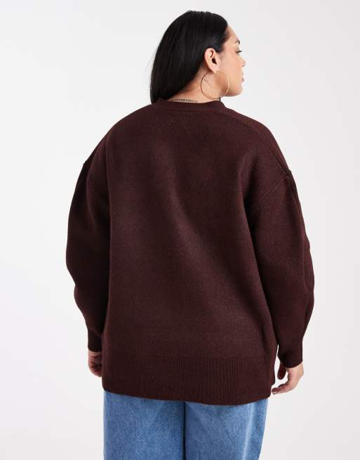 ASOS DESIGN Curve – Plommonlila kofta i oversize och boyfriend-modell av strukturerat garn, 2 av 4