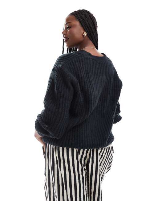 ASOS DESIGN Curve - Pluizig geribbeld vest met V-hals in zwart, 3 van 4