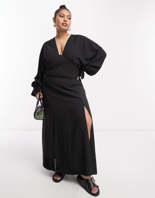 ASOS DESIGN Curve plunge batwing maxi dress in black | ASOS