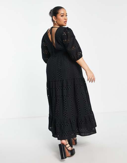 Asos design button through outlet tiered midi broderie dress