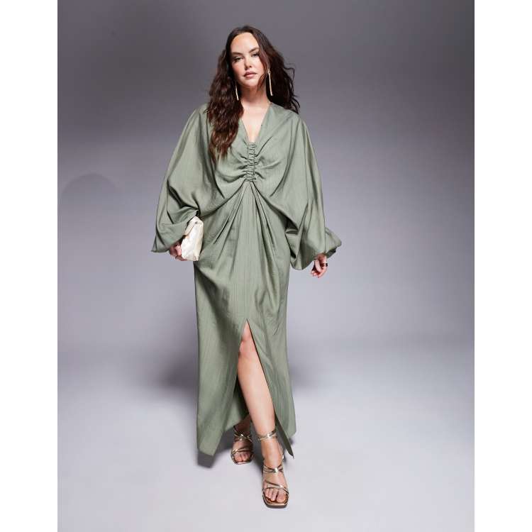 ASOS DESIGN Curve plunge elastic maxi dress with blouson