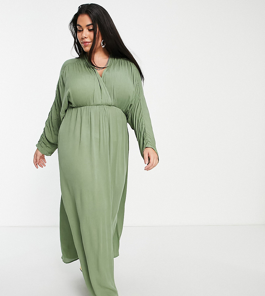 Plus-size dress by ASOS DESIGN The scroll is over Plunge neck Batwing sleeves Tie back Relaxed fit