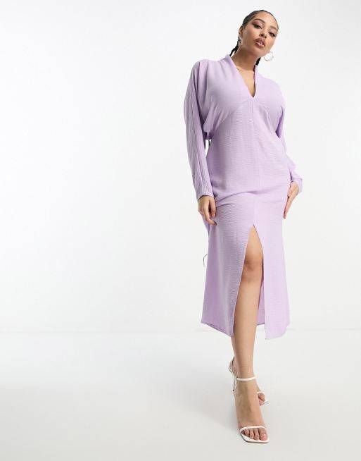 Lilac High Neck Drop Arm Hole Midi Dress