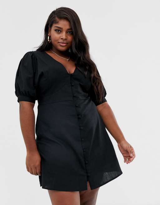 Asos design button outlet through mini skater dress