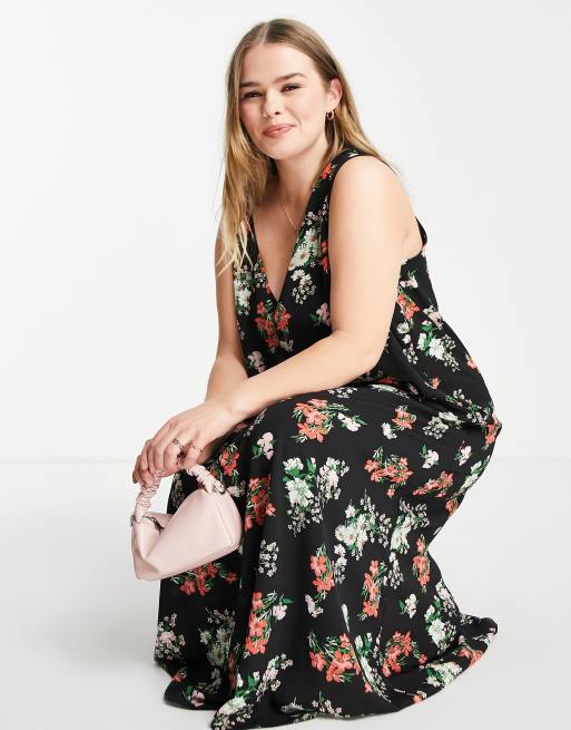 Asos black cheap floral maxi dress