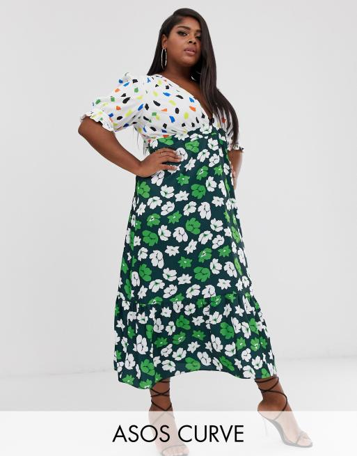 Asos design plunge tea shop maxi dress with pep hem