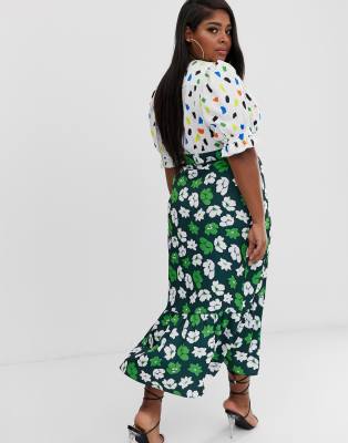asos design plunge tea maxi dress with pep hem