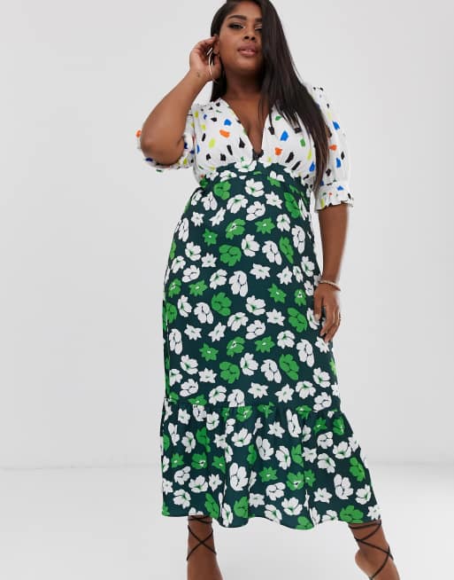 Asos design plunge tea shop maxi dress with pep hem