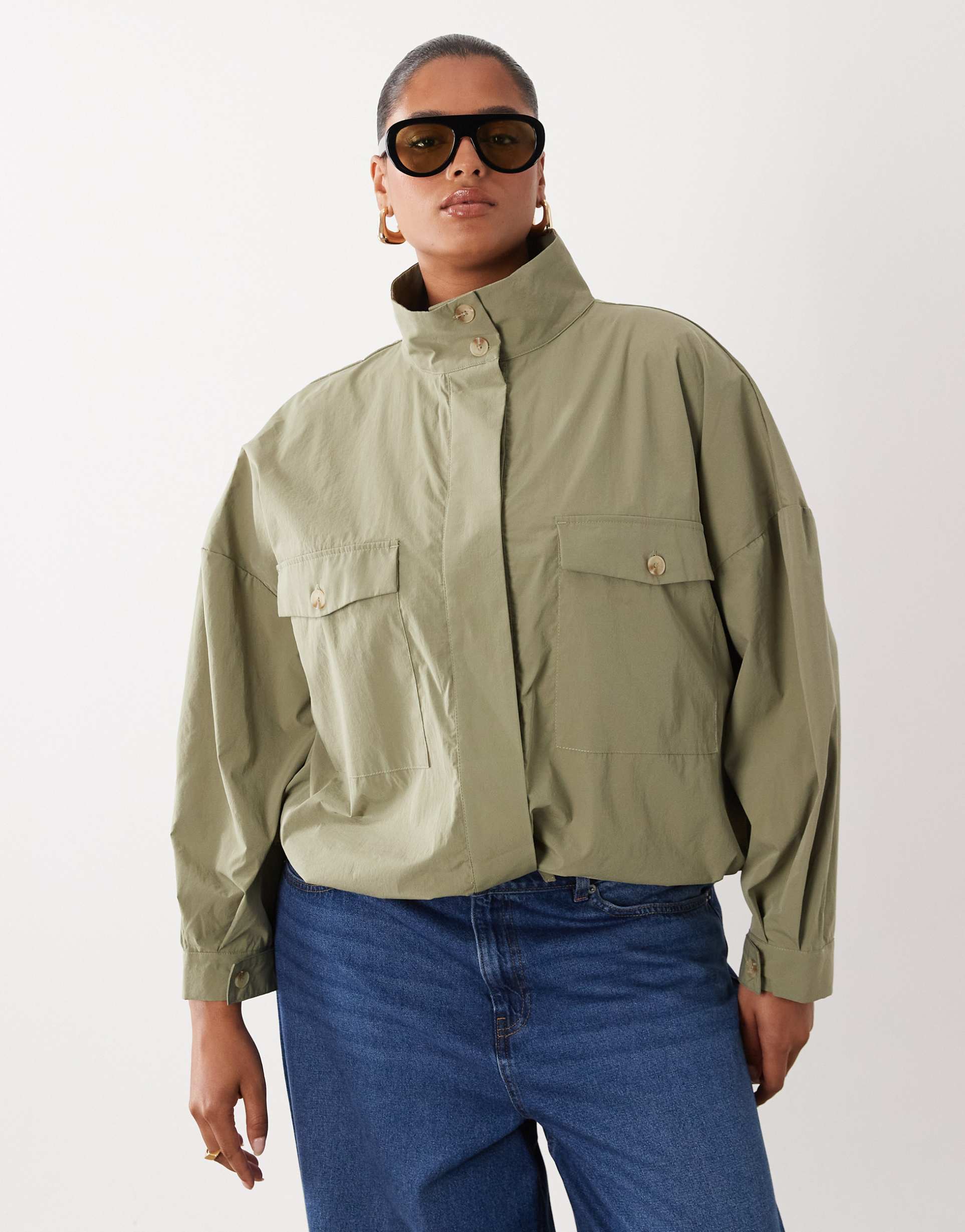 asos design curve pocket detail windbreaker in khaki
