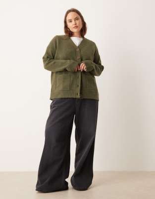 Asos Curve Asos Design Curve Pocketed Front Boyfriend Cardigan In Green