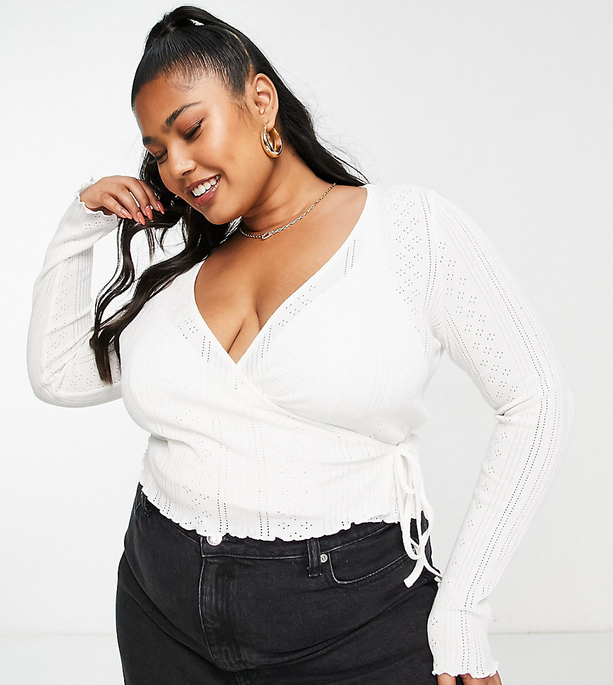 Plus-size top by ASOS DESIGN Talk about a wardrobe staple Wrap tie front Long sleeves Cropped length Slim fit
