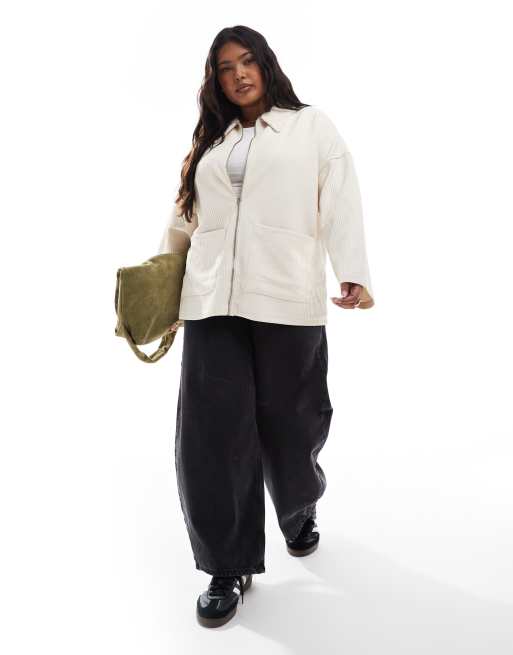 ASOS DESIGN Curve - Polaire en imitation peau de mouton à col et fermeture éclair - Crème, 3 de 4
