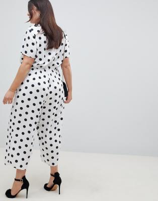 white jumpsuit with black polka dots
