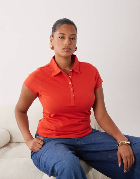 ASOS DESIGN Curve - Polo effet rétréci à picots - Rouge - view 1