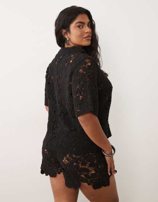 ASOS DESIGN Curve - Polo negro de croché (parte de un conjunto), 4 de 4