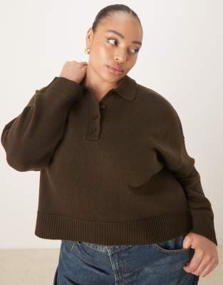 ASOS DESIGN Curve - Polohemd aus Strick in Schokobraun-Brown