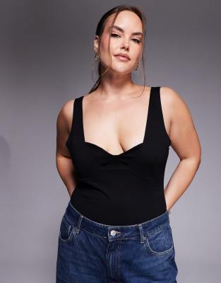 ASOS DESIGN Curve - Polyamid-Body in Schwarz mit U-Ausschnitt