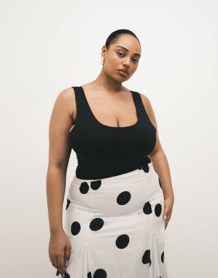 Asos Design Curve Polyamide Slinky Scoop Bodysuit In Black