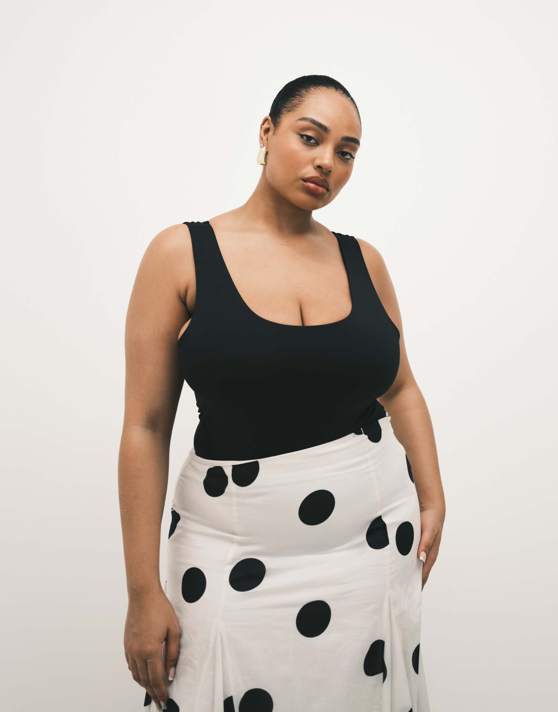 asos design curve polyamide slinky scoop bodysuit in black