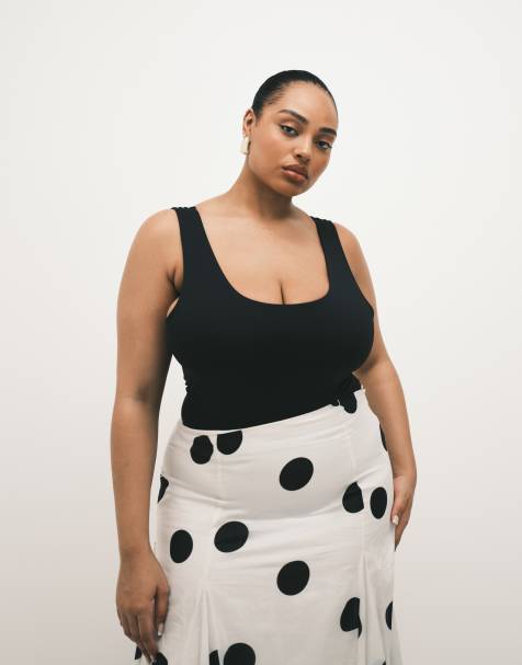 ASOS DESIGN Curve polyamide slinky scoop bodysuit in black