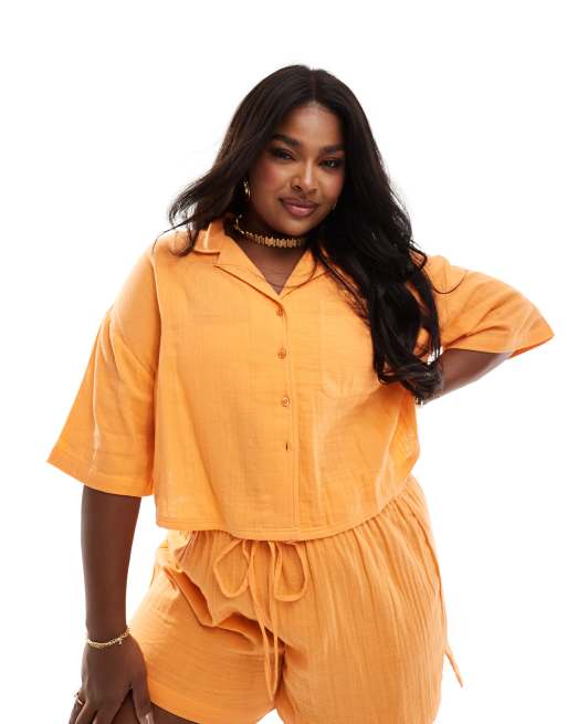 ASOS DESIGN Curve – Pomarańczowa koszula plażowa o pudełkowym kroju z dwuwarstwowego muślinu, część zestawu 