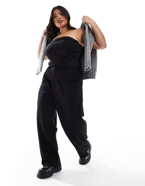 ASOS DESIGN Curve ponte barrel leg pants in black - part of a set - view 1