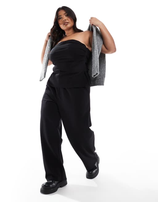 ASOS DESIGN Curve ponte barrel leg pants in black - part of a set