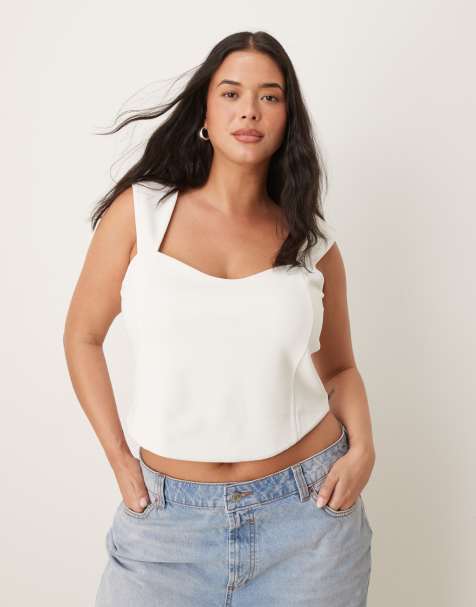 ASOS DESIGN Curve ponte corset top in ivory - view 1