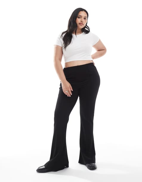 ASOS DESIGN Curve ponte flare pants with pintuck detail in black - view 1