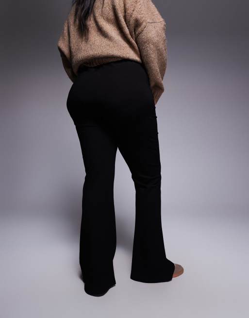 ASOS DESIGN Curve ponte flare trouser with pintuck detail in black, 4 of 5