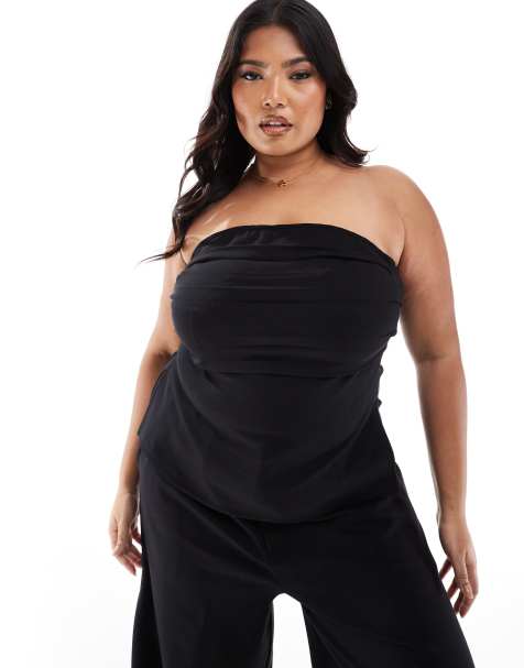 ASOS DESIGN Curve ponte pleated bandeau top in black (part of a set) - view 1