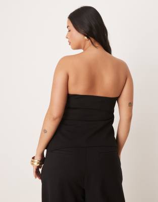 Asos Curve Asos Design Curve Ponte Pleated Bandeau Top In Black