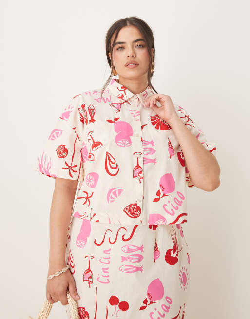 ASOS DESIGN Curve – Popelinowa koszula ze wzorem, część zestawu, 2 z 4