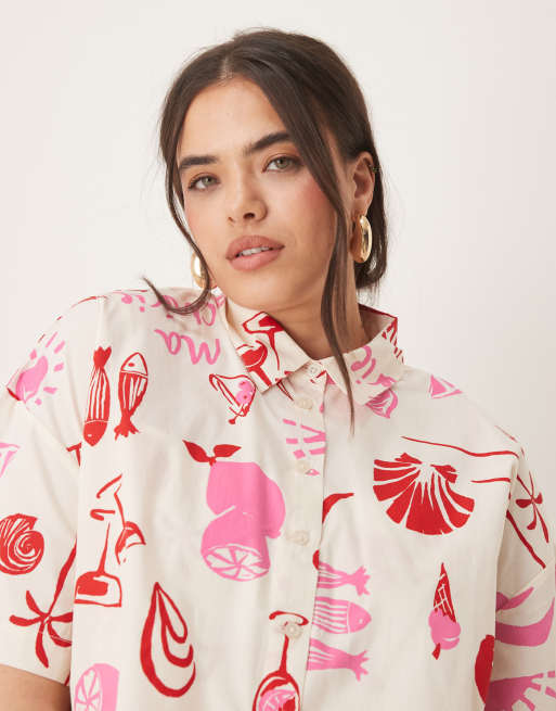 ASOS DESIGN Curve – Popelinowa koszula ze wzorem, część zestawu, 3 z 4
