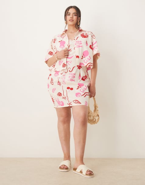 ASOS DESIGN Curve poplin cami mini dress in conversational print - part of a set - view 1
