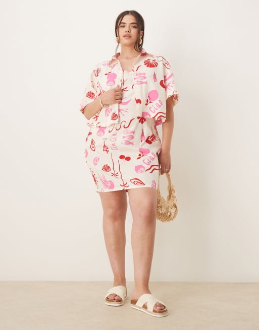 ASOS DESIGN Curve poplin cami mini dress in conversational print - part of a set