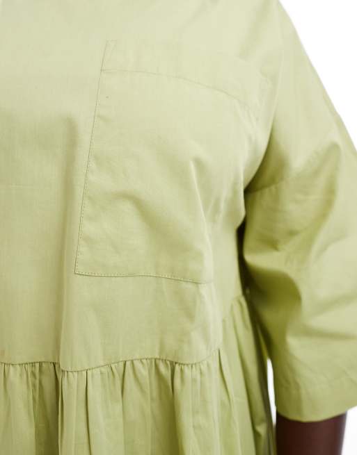 ASOS DESIGN Curve poplin midi  t-shirt smock dress in green, 3 of 4